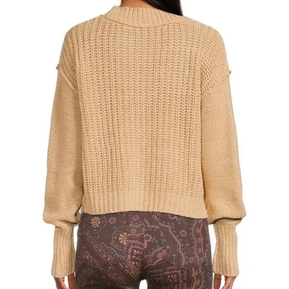 Free People Bell Song Crewneck Long Sleeve Beige Pullover Sweater, Size XL - Picture 8 of 11